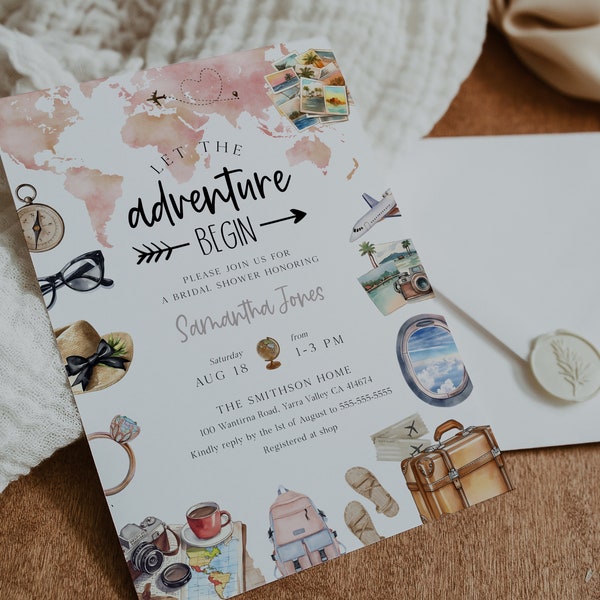 Let the Adventure Begin Bridal Shower Invitations Etsy
