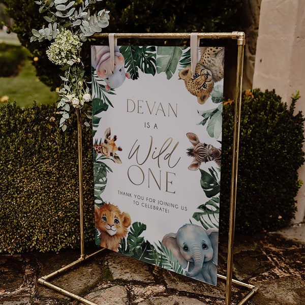 Wild One Welcome Sign Template, Wild One Birthday Party Welcome Signage, 1st Birthday Printable Sign, Jungle Animals, Safari Birthday, BD183