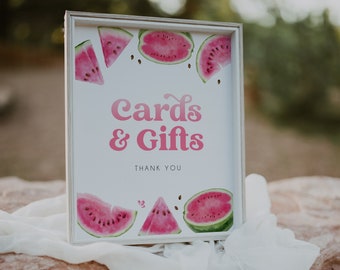 Wassermelone Karten & Geschenke Schild Vorlage, Wassermelone Geburtstagsparty Beschilderung Beschilderung, Mädchen erster Geburtstag Dekor, druckbares Schild, BD177