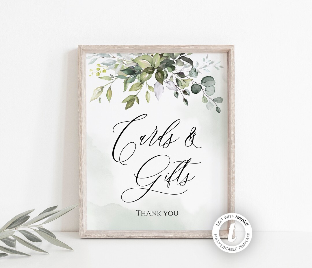 Cards and Gifts Sign Template, Wedding Sign, Bridal Shower Sign ...
