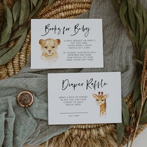 Safari Books for Baby & Diaper Raffle Card Inserts, Jungle Baby Shower Cards, Baby Animals, Printable Card Inserts, Gender Neutral, BD125