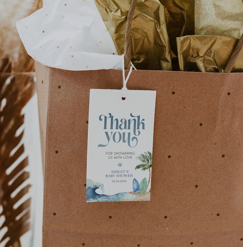 Ocean & Surf Thank You Gift Tag Template, Beach Baby Shower Favors, Printable Favors, Surf Themed Baby Shower Gift Tag, Beach Party, BD160 image 5