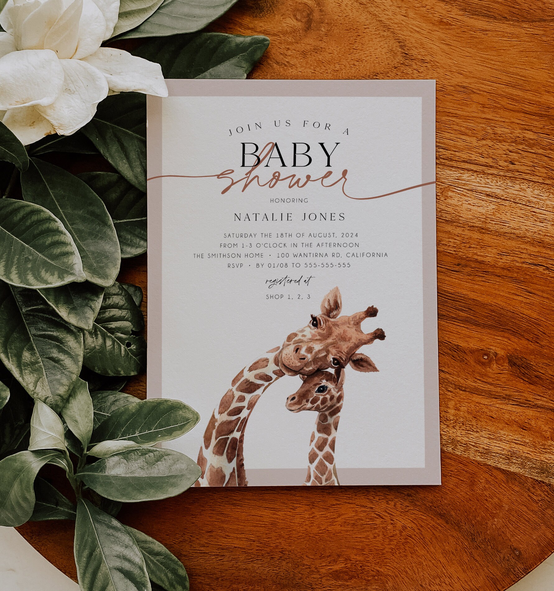 Giraffe Baby Shower Invitation, Mother & Baby Giraffe Editable ...
