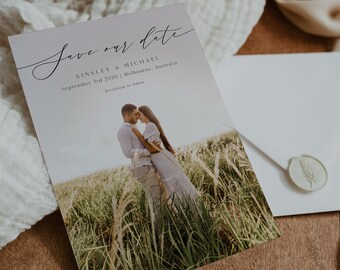 Modern Minimal Photo Save the Date Editable Template, Printable Save The Date, Modern Rustic Save Our Date, DIY Date Announcement, Templett