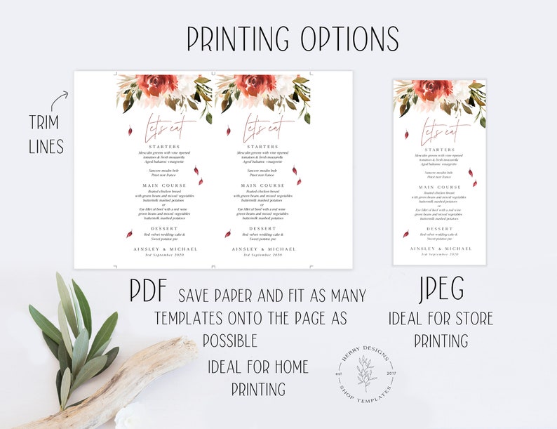 Rustic Fall Wedding Menu Template, Printable Menu, Autumn Wedding Menu, Instant Download, Wedding Table Decor, Reception Menu BD109 image 4