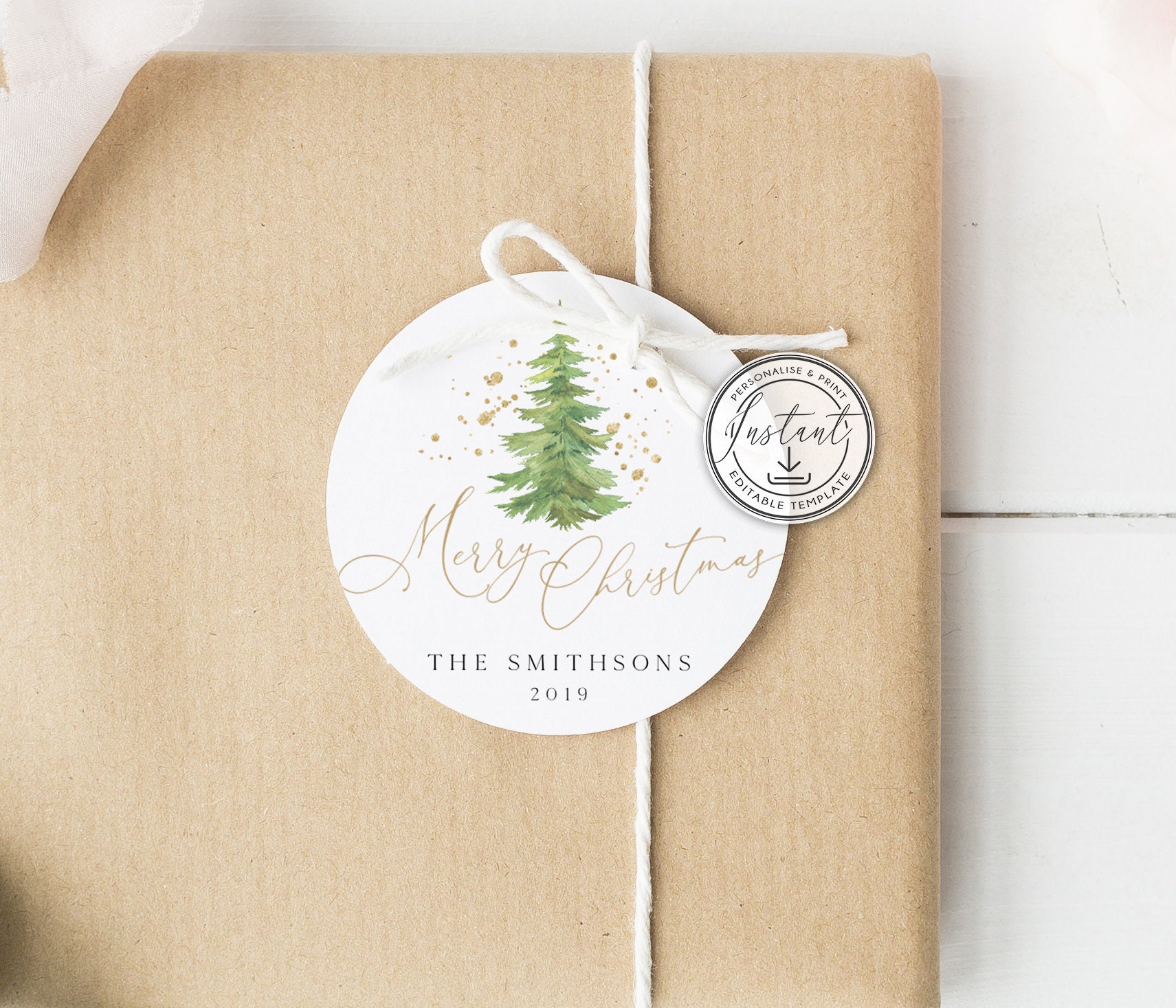Rustic Christmas Tag Editable Template Personalised Christmas | Etsy