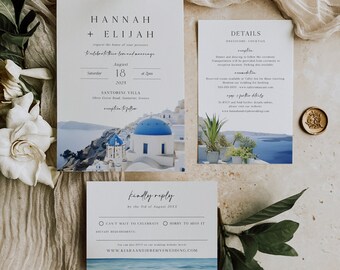 Santorini Wedding Invitation Template, Santorini Editable Invite, Greece Destination Wedding Invitation, Printable Invite, BD202