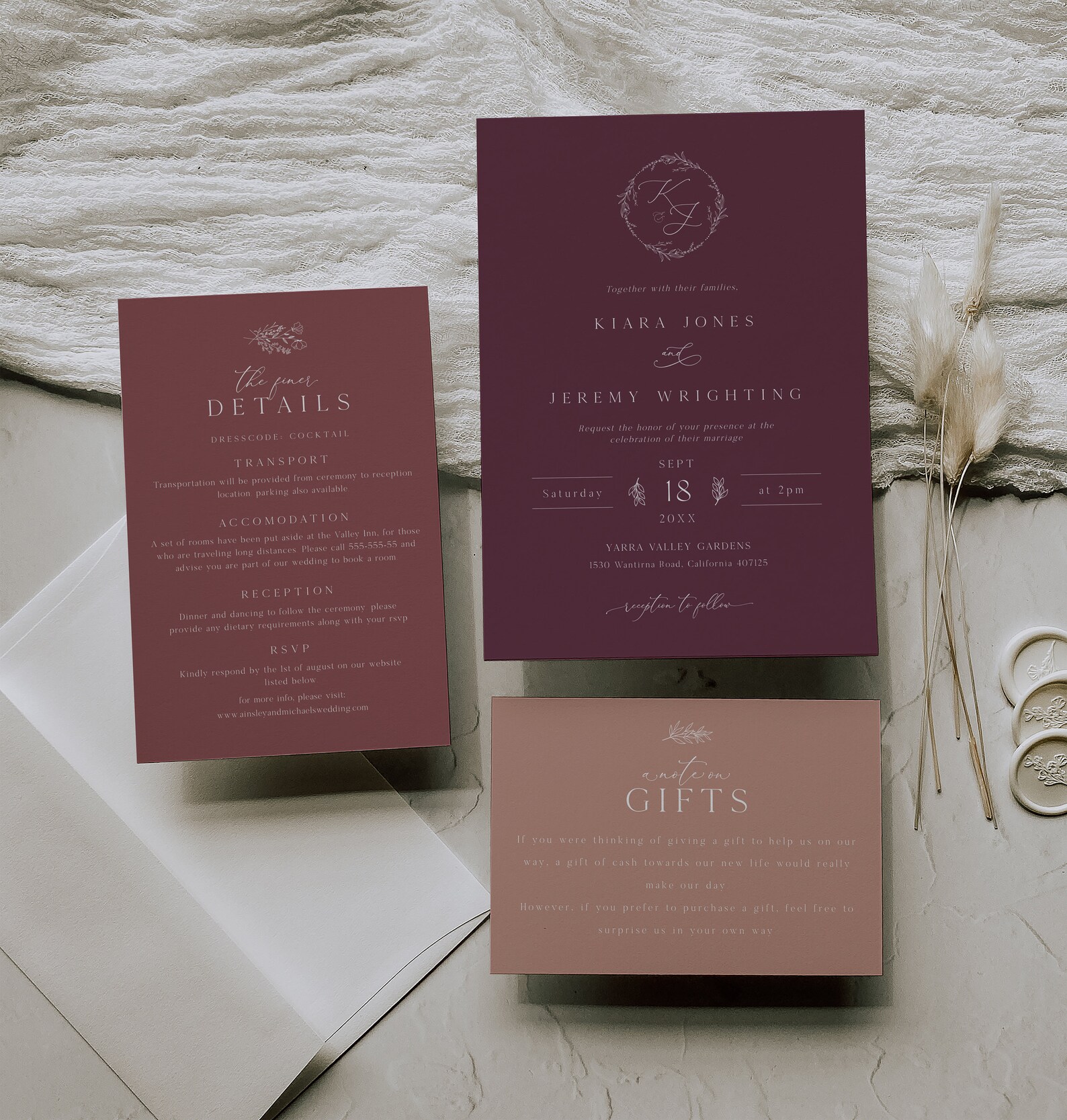 Modern Mauve Wedding Invitation Template Monogram Wedding - Etsy