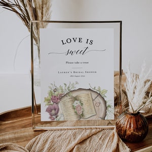 Verhalenboek gunsten teken sjabloon, liefde is zoet teken, hoofdstuk boek thema vrijgezellenfeest bewegwijzering, boek thema vrijgezellenfeest decor, BD155