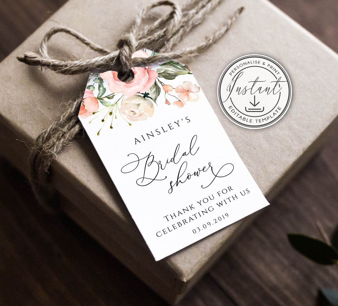 Blush Pink Bridal Shower Thank You Gift Tag, Bohemian Printable Favor ...