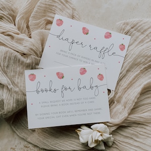 Modèles d'insertions de cartes pour tombola aux fraises pour bébés et couches, baby shower doux aux baies, baby shower rose fille, invitation imprimable, BD171