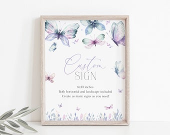 Butterfly Custom Baby Shower Sign, Editable Sign template, Butterfly Shower, Baby Girl Shower, Instant Download, Printable Sign, BD120