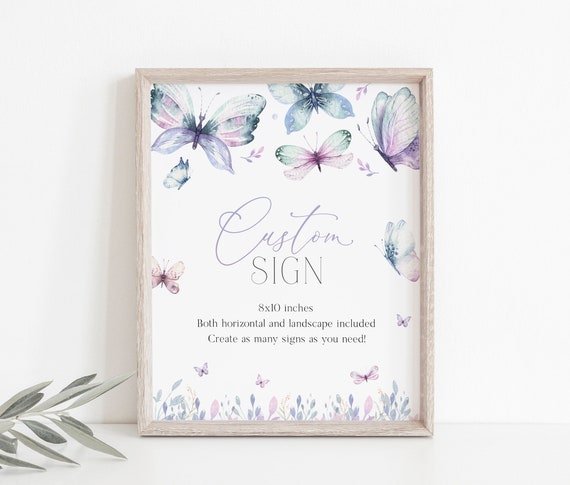 Butterfly Custom Baby Shower Sign, Editable Sign template, Butterfly Shower, Baby Girl Shower, Instant Download, Printable Sign, BD120