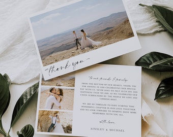 Minimalistische bruiloft dank u kaart met foto, afdrukbare dank u briefkaart, moderne bruiloft dank u, Instant Download, bedankbriefje, V8