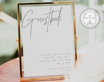 Minimalist Guestbook Wedding Sign, Modern Guest Book Wedding Signage, Instant Download, Printable Sign, Editable Template, Minimal - BD108