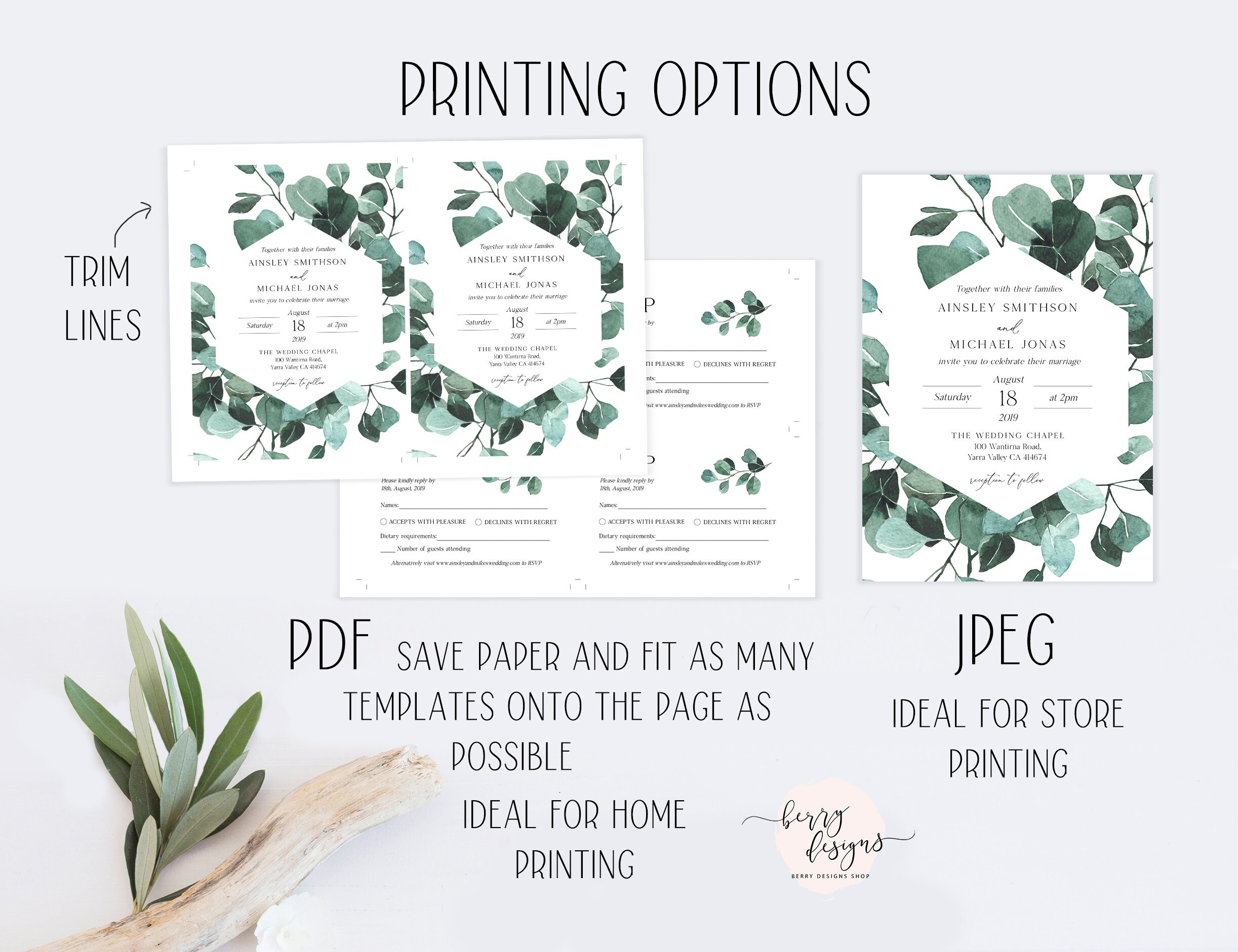Greenery Wedding Invitation Suite Printable Wedding | Etsy