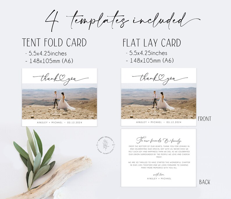 Minimalist Wedding Thank You Card With Photo Printable Thank - Etsy