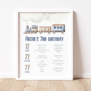 Train Milestone Birthday Poster, Boys Train 2nd Birthday Stats Board, Train Themed Second Birthday Sign Printable Milestone Poster, BD170