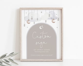 Moon & Stars Editable Custom Sign Template, Twinkle Twinkle Little Star Baby Shower Editable Sign, Gender Neutral Baby, Printable Sign BD166