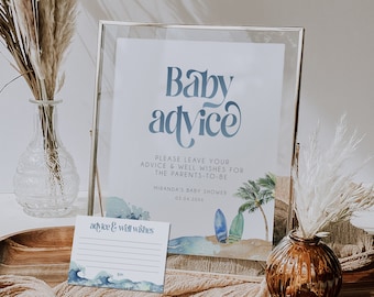 Surf Themed Baby Advice Sign Template, Beach Baby Shower Signage, Ocean Baby Shower Decor, Printable Baby Advice Sign, Download, BD160