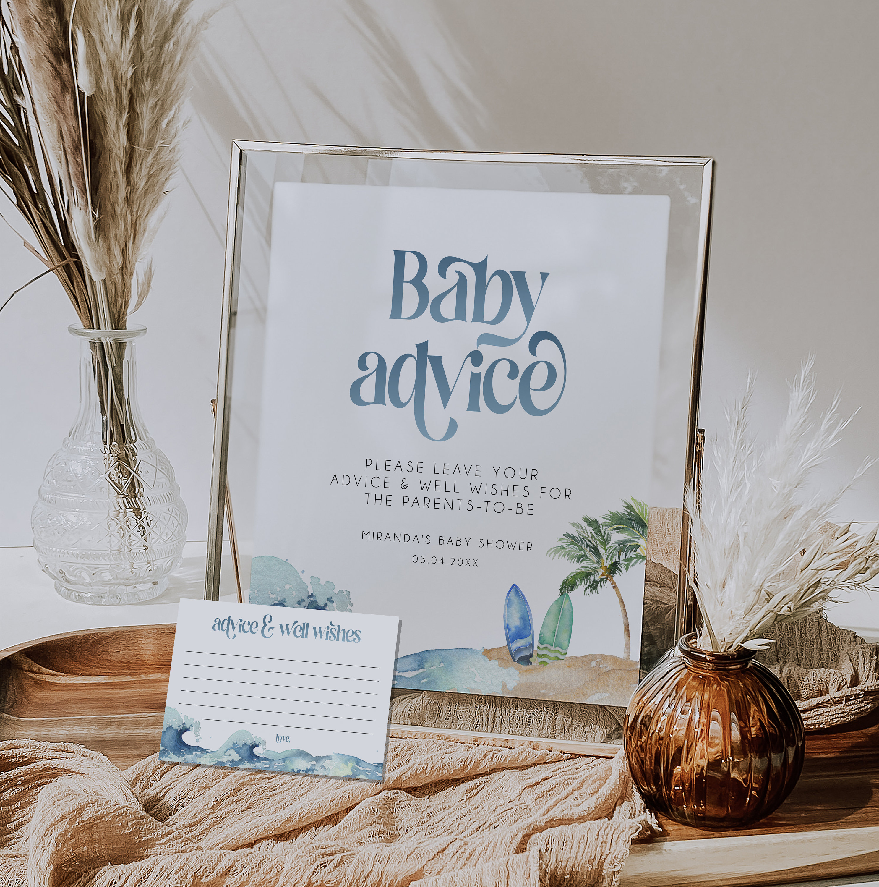 Surf Themed Baby Advice Sign Template Beach Baby Shower pic