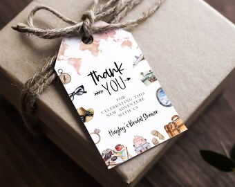 Avontuur wacht op bruids douche bedankt cadeaukaartje, reisthema gunsten, afdrukbaar bedankje cadeaukaartje, reizen gunstkaartje, avontuur BD187