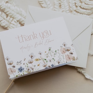 Wildblumen Dankeskarten, Boho Brautparty Dankeschön Hinweis, Frühlingsblumen, Gartenblumen Dusche, Dankeskarte, printable, BD151
