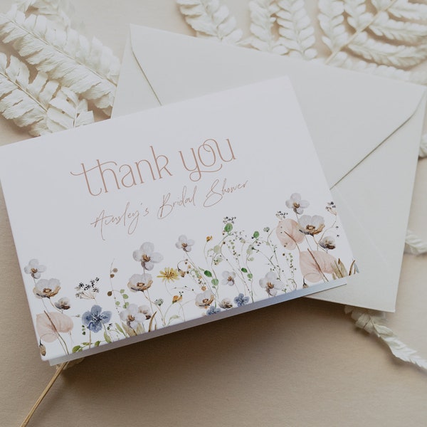 Wildflower Thank You Cards, Bohemian Bridal Shower Thank You Note, Spring Flowers, Garden Flowers Shower, Thank You Card, Printable, BD151
