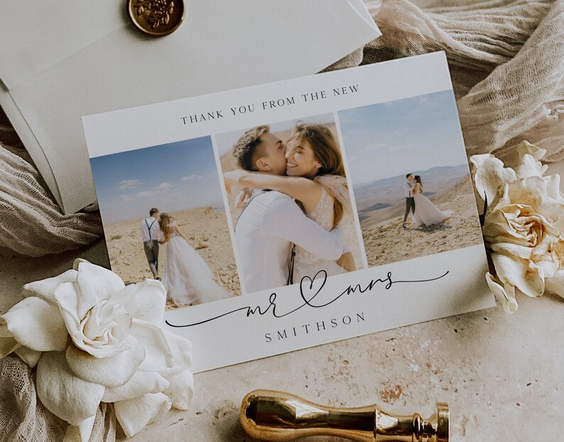 Minimalist Wedding Thank You Card With Photo Printable Thank - Etsy