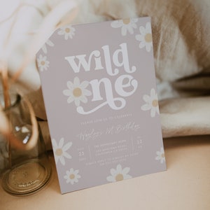 Daisy premier anniversaire Invitation, Wild One Floral anniversaire inviter, Boho Daisy anniversaire inviter, anniversaire Evite Boho Floral Girl, BD173