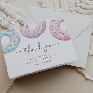 Donut Thank You Editable Folded Card, Donut Baby Shower, Instant Download, Printable Thank You Card, Donut Thank You Card - BD87