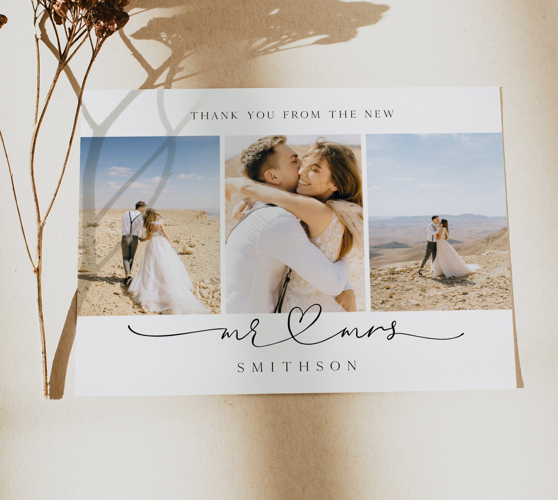 Minimalist Wedding Thank You Card With Photo, Printable Thank You Card ...
