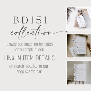 May include: A collection of printable bridal shower templates with a floral design. The collection includes a welcome sign, invitation, and favor tag. The text on the invitation reads "Bridal Shower" and the text on the welcome sign reads "Welcome to [Name]'s Bridal Shower".