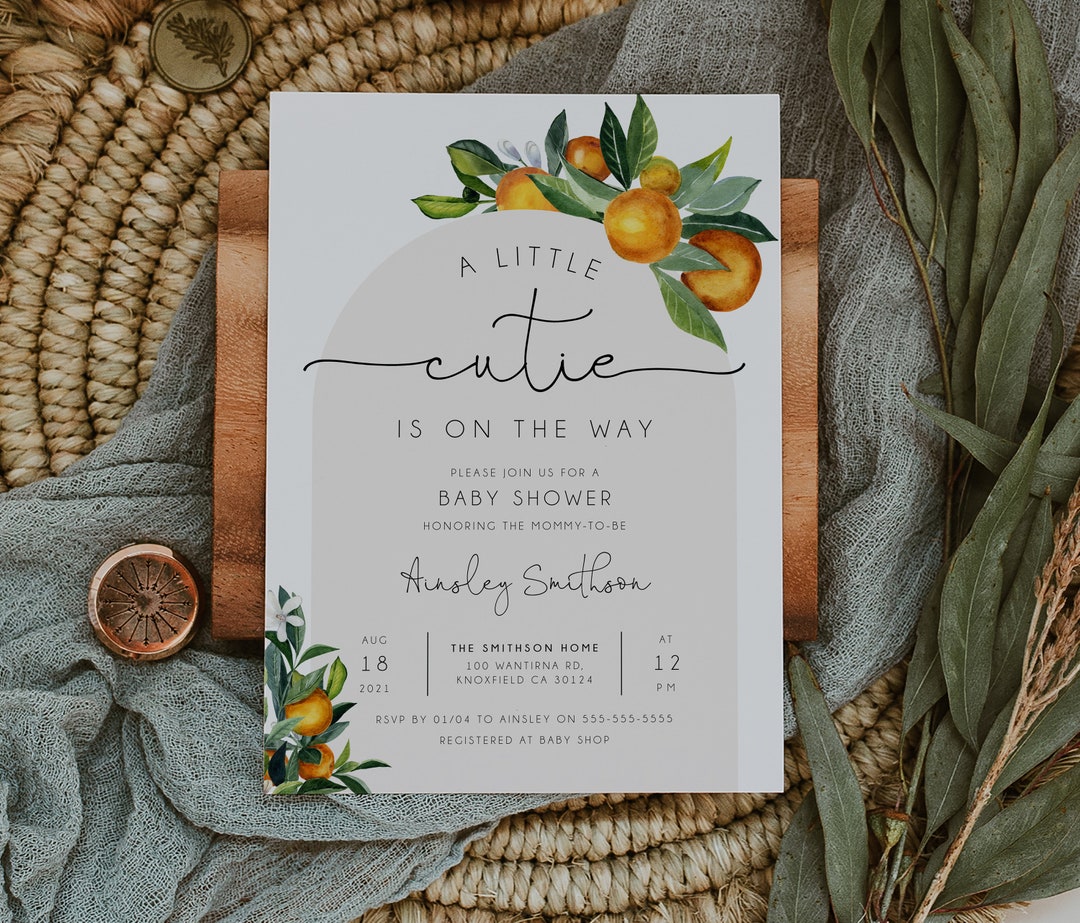 A Little Cutie is on the Way Baby Shower Invitation Template, Printable