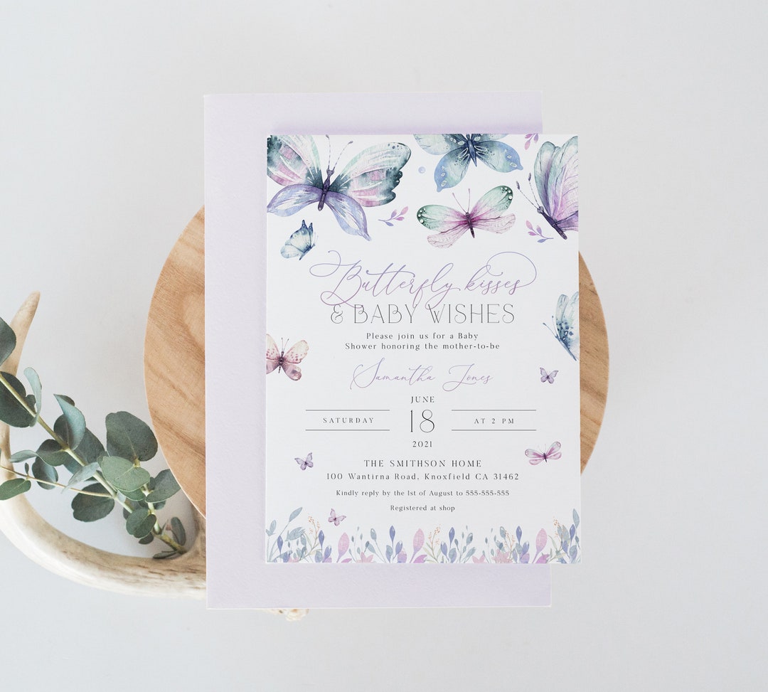 Butterfly Baby Shower Invitation Template, Editable Invitation ...