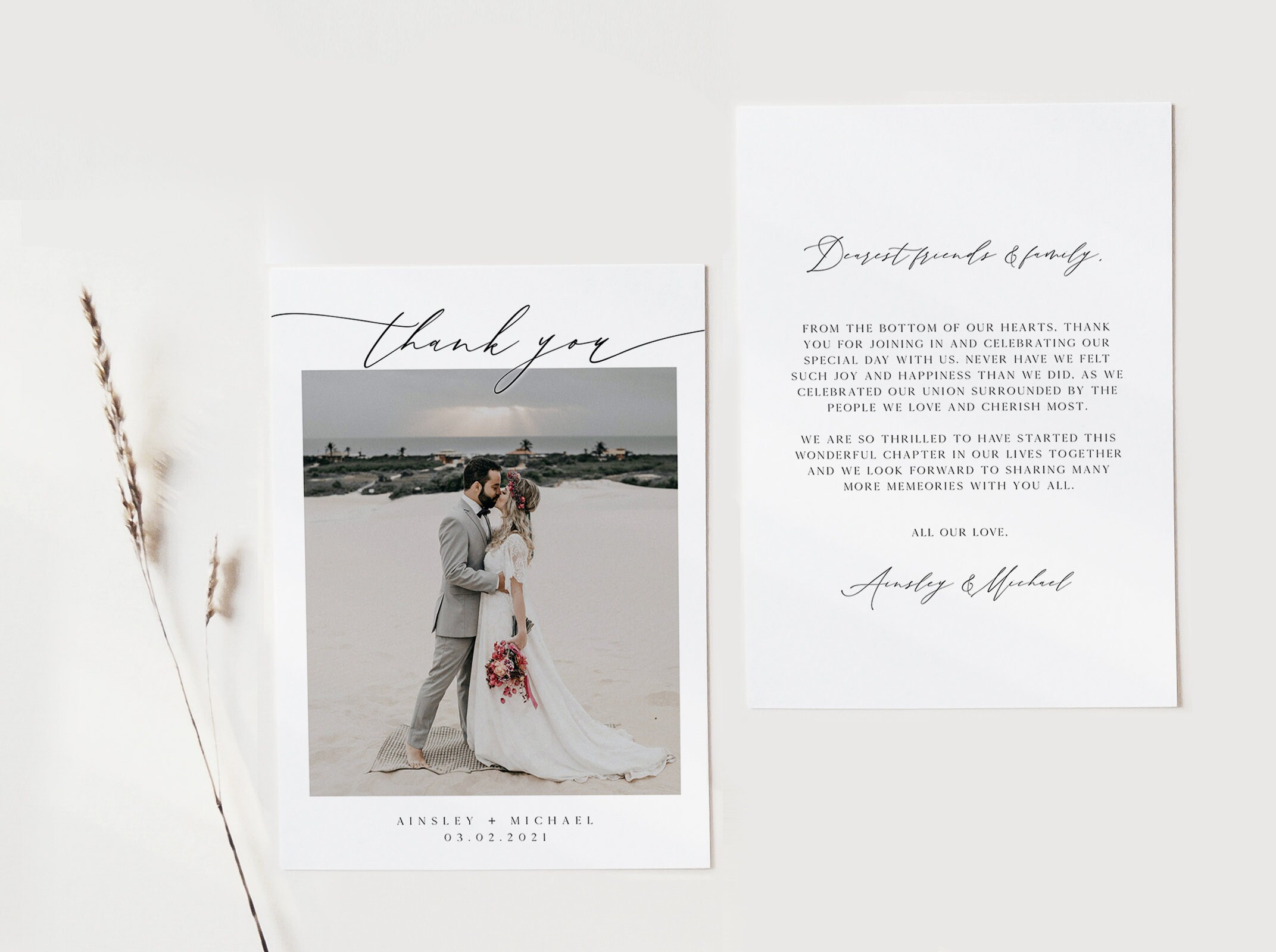 Minimalist Photo Thank You Wedding Card, Editable Template, Minimal ...