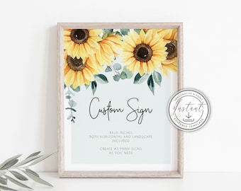 Sunflower Custom Sign Editable Template, Editable Sign, Sunflower Bridal Shower, Sunflower Baby Shower, Personalised Sign, Printable- BD103