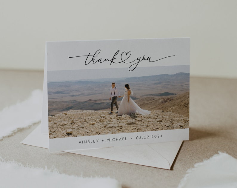 Minimalist Wedding Thank You Card With Photo Printable Thank - Etsy