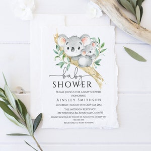 Baby Shower Editable Invitation, Koala, Australian, Instant Digital Download, Mother and Baby, Cute Animals, Baby Animals, Printable BD-21