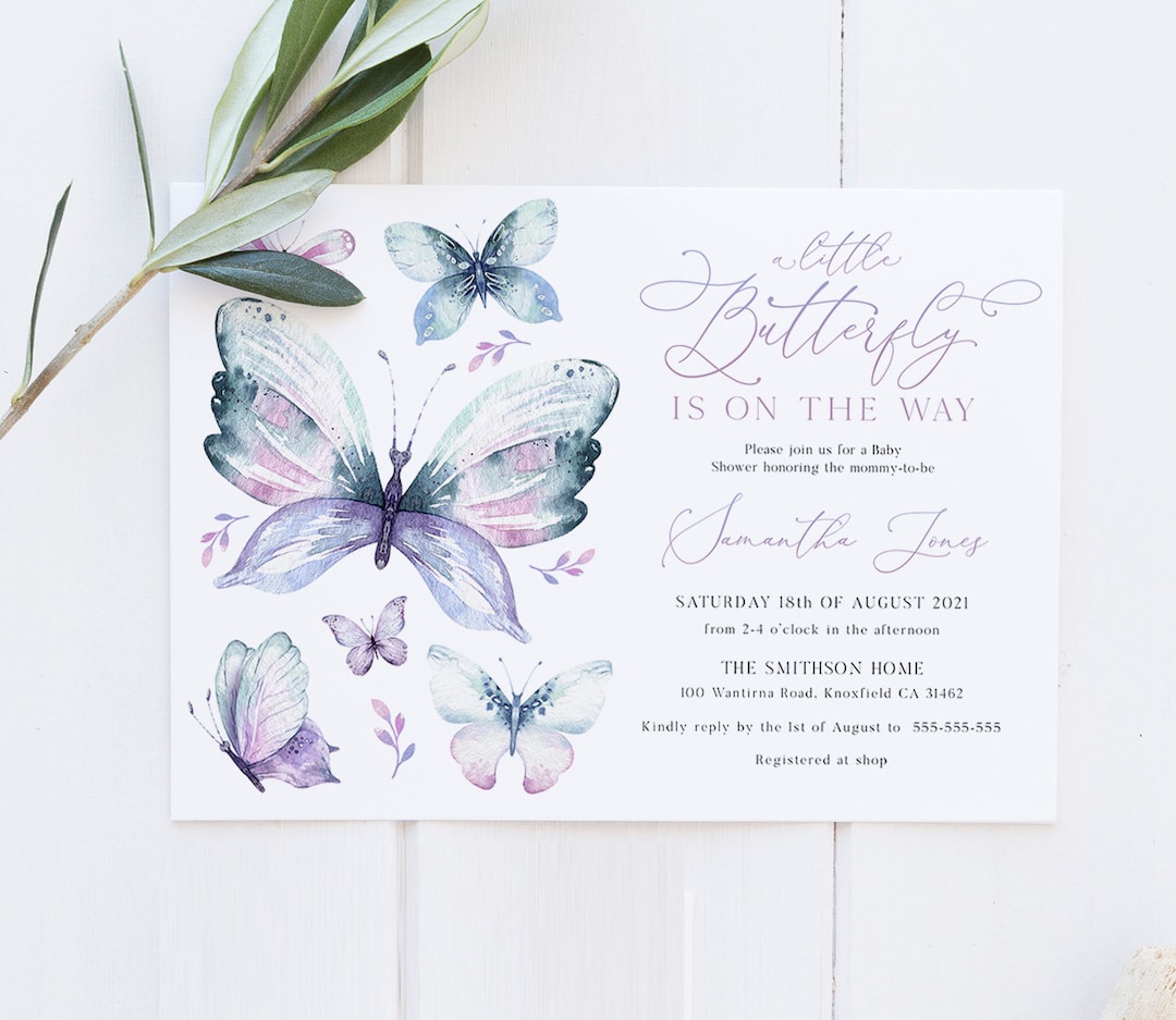 Butterfly Baby Shower Invitation Template, Editable Invitation ...