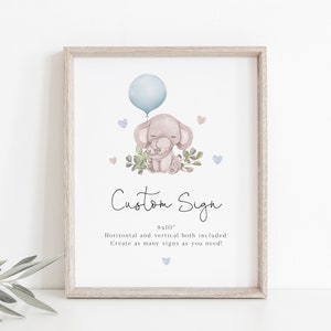 Blue Elephant Sign Blue Elephant Custom Sign Template, Baby Boy Baby Shower Editable Sign ...