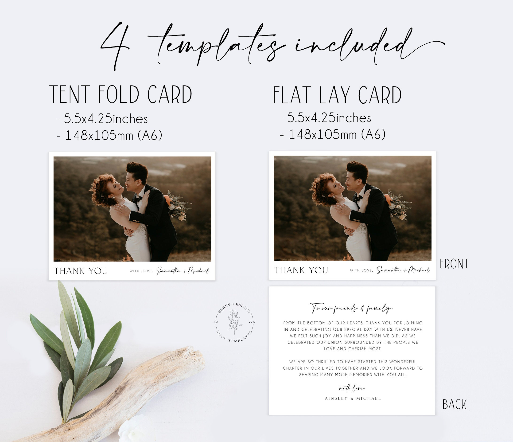 Minimalist Wedding Thank You Card With Photo, Printable Thank You Card ...