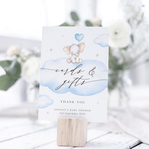Baby Elephant Cards &amp; Gifts Sign Template, Boy Baby Shower, Blue Baby ...