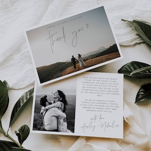Carte de remerciement de mariage minimaliste avec photo, carte de remerciement imprimable, remerciement de mariage moderne, téléchargement immédiat, plié et pose à plat, V11
