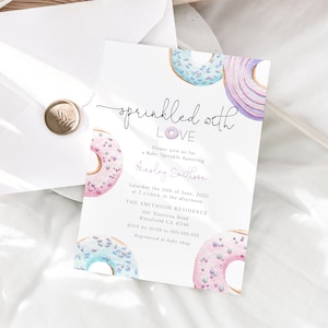 Sprinkled with Love Baby Sprinkle bearbeitbare Einladungsvorlage, Instant, Donut Baby Sprinkle, Geschlechtsneutrale Babyparty, Printable - BD87