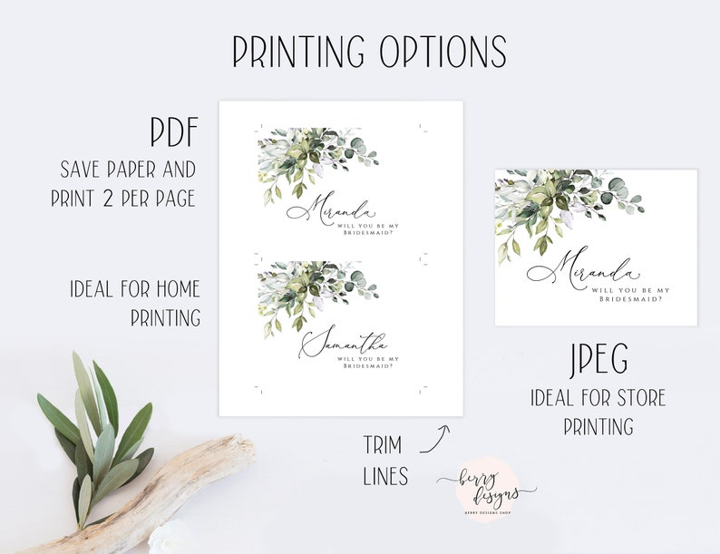 Rustic Eucalyptus Printable Card Maid Of Honor Proposal Card Matron of Honor BD44 Greenery Will You Be My Bridesmaid Card Instant Download
