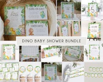 Dinosaur Baby Shower Invitation Bundle, Dino Baby Shower, Instant Download, Boy Baby Shower, Printable Game Template, Dino Gift Favors BD101