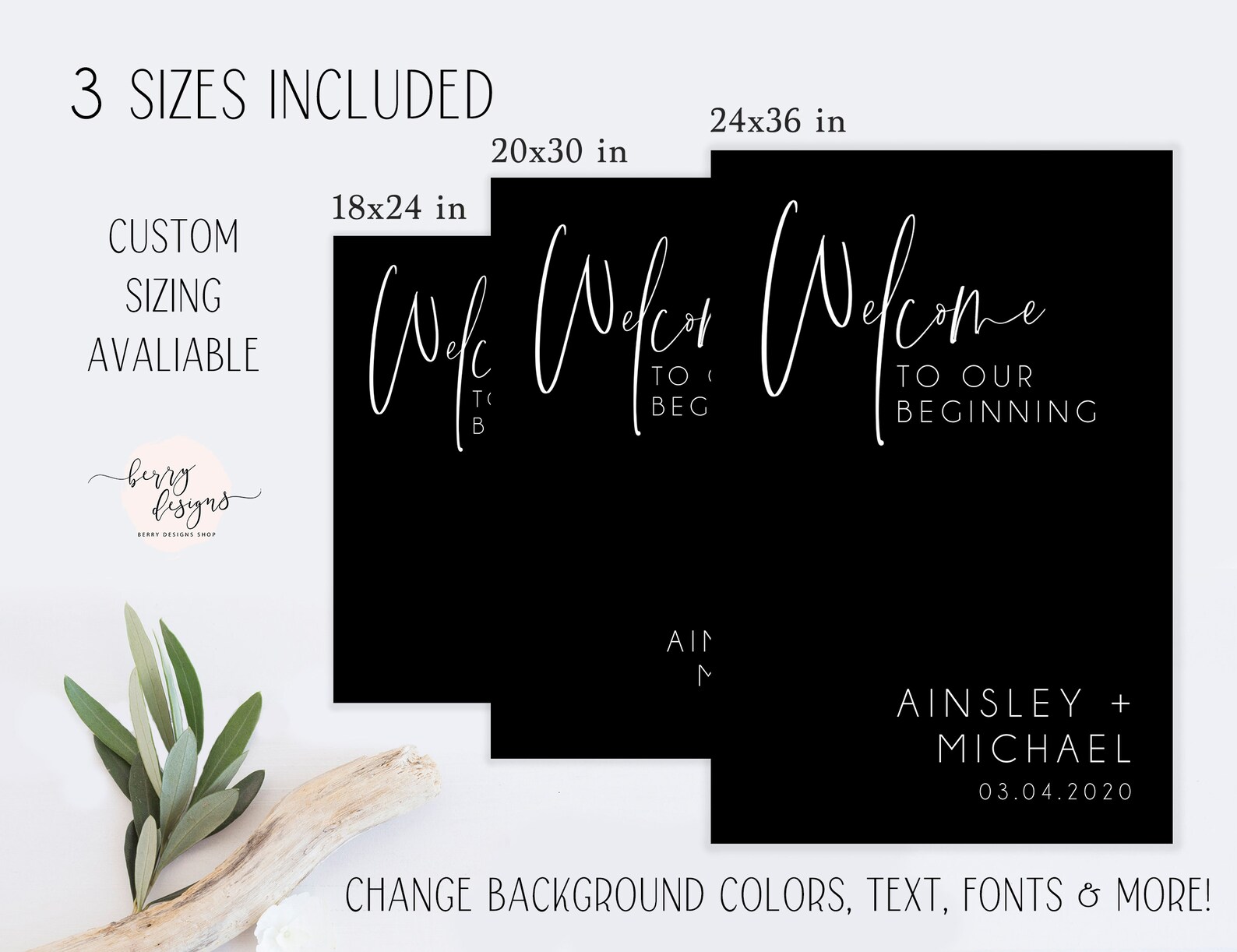 Black Modern Welcome Sign Editable Template, Minimalist Wedding Welcome ...
