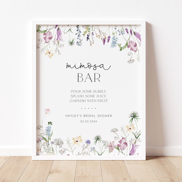 Wildflower Mimosa Bar Sign Template, Bohemian Bridal Shower Signage, Floral Spring Bridal Shower, Printable Sign, Wildflower Sign, BD172