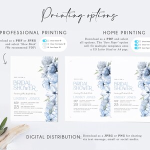Dusty Blue Bridal Shower Invitation Template, Watercolor Blue Floral ...